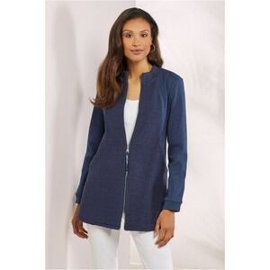 Soft Surroundings Petra‎ Zip Jacket Large Blue Bouclé Knit A-Line Cozy Sweater